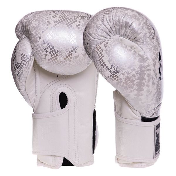 Боксерські рукавички шкіряні Top King Boxing Super Snake TKBGSS-0218oz Біло-срібний (37551023) 2817750 фото