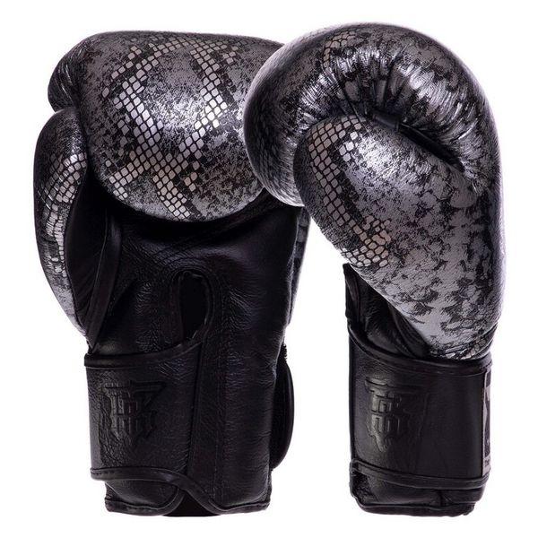 Боксерські рукавички шкіряні Top King Boxing Super Snake TKBGSS-0218oz Чорно-срібний (37551023) 2817752 фото