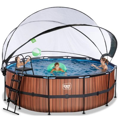 Басейн каркасний EXIT Wood Pool 427x122cm + sand filter pump, dome / brown (30.47.14.10) Wood Pool 427x122cm + sand filter pump, dome / brown (30.47.14.10) фото