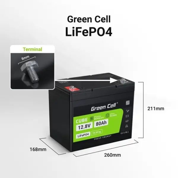 Акумулятор LiFePO4 Green Cell 12.8В 80А/год, 1024Вт/год (CAV12) CAV12 фото