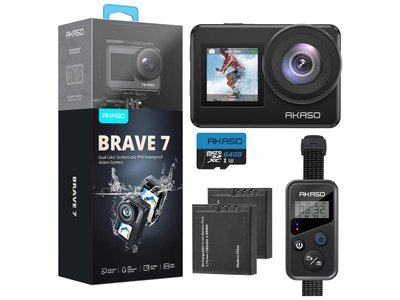 Екшн-камера AKASO Brave 7 4K Black (з карткою 64GB та додатковим екраном) 2966262 фото