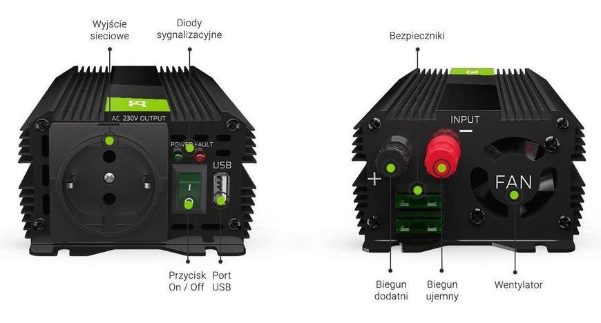 Перетворювач DC-AC Green Cell PRO INVGC03 12V/230V 500W/1000W 461157 фото