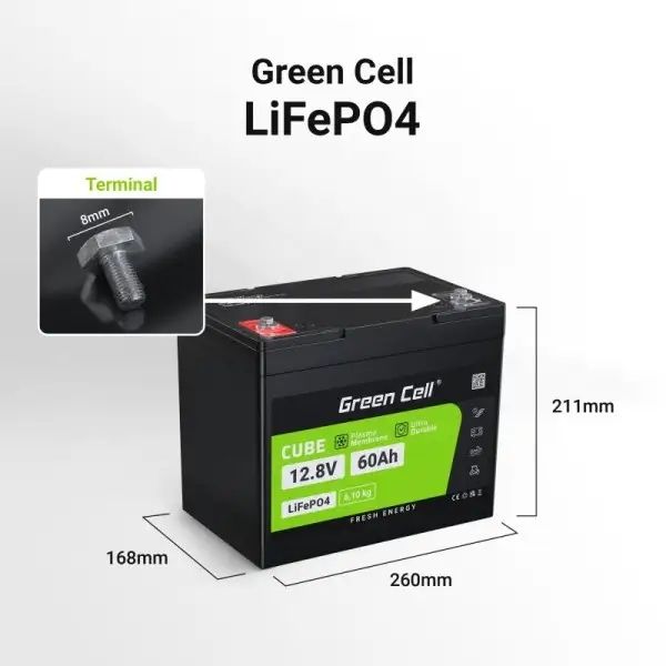 Акумулятор LiFePO4 Green Cell 12.8В 60А/год, 768Вт/год (CAV11) CAV11 фото