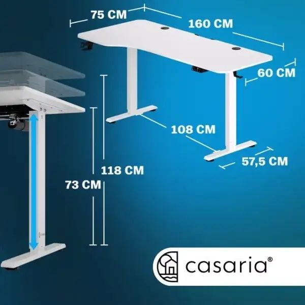 Стіл з регулюванням висоти електричний Casaria 160x75, білий DB-109363 фото